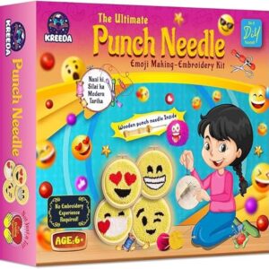 Punch Needle Embroidery Kit, DIY Creative Activity, Emoji Embroidery DIY kit, With Wooden Hoop Monk Clothes and Woolen Yarns. Gifts for Girls & Boys Ages 6, 7, 8, 9, 10, 11, 12 (Punch Needle Emoji)